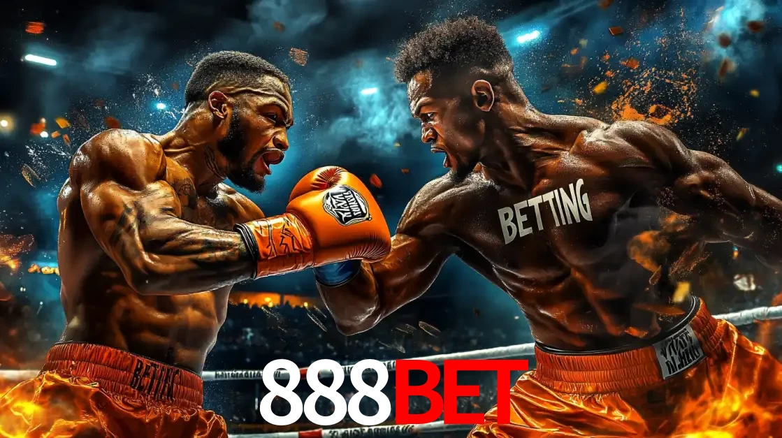 Dois boxeadores em uma luta intensa e explosiva, representando a adrenalina e as oportunidades de apostas em esportes de combate disponíveis na plataforma 888BET.