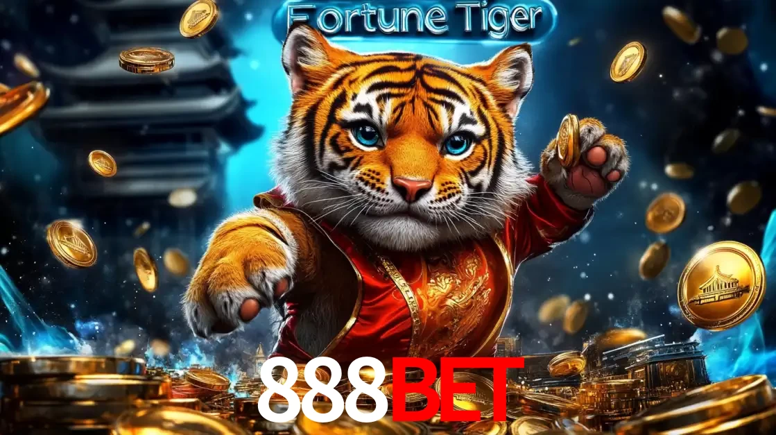 Imagem promocional do jogo de slot Fortune Tiger, com um tigre majestoso em traje tradicional cercado por uma fortuna em moedas de ouro, disponível agora no cassino 888BET.